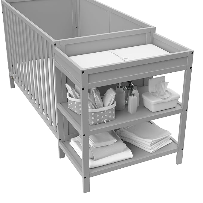 Graco Theo 5-in-1 Convertible Crib & Changer (Pebble Gray) GREENGUARD Gold Certified, Converts to Daybed, Toddler Bed, Full Size Bed, Fits Standard Full-Size Crib Mattress, Adjustable Mattress Height