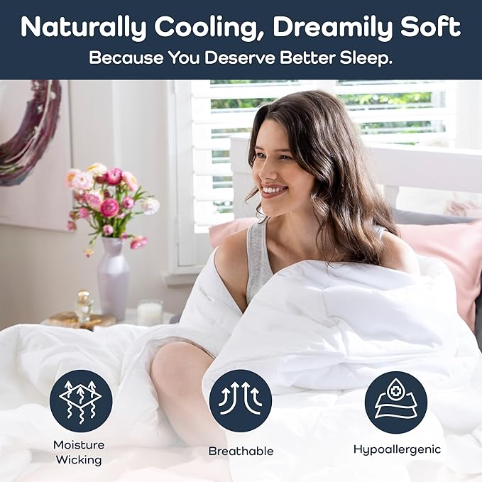 Olive + Crate 100% Viscose Derived from Bamboo Comforter - Queen Size - Hypoallergenic, Cooling & Moisture-Wicking Bedding - All Season Lightweight Plush Design - Organic Queen Comforter - 80"x 90"