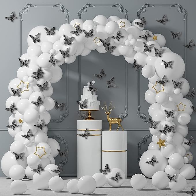 3D Gold Butterfly Wall Decor 3 Sizes 4 Styles Butterfly Party Decorations Cake Decorations Removable Stickers Wall Halloween Decor Room Mural Metallic Kids (Black, 96Pcs)