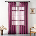 Plum Purple Curtains Sheer 84 Inches Long, Dark Linen Look Textured Light Filtering Drapes Decor, Rustic Eggplant Transparent Window Treatments, Pinch Pleat Curtain with Hooks