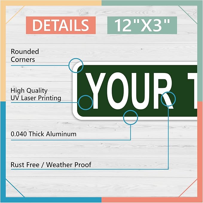Personalized Street Sign & Road Sign for Kids. Custom Street Sign 12x3 in metal, with Your Own Custom Text, Size & Color. Ideal for Kids Room, Mancave Decor for Dad or mom outdoor garden