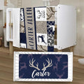 Personalized Crib Bedding Set for Boys Girls, Custom Baby Crib Sets with Name, Navy Deer Design Nursery Bedding 2 Piece - Soft Blanket with Double Layer Dotted Backing, Crib Fitted Sheet