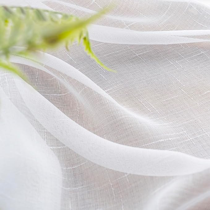 White Sheer Curtains 108 Inches Long 1 Panel, 50 Inch Width, Thin Textured Linen Look Sliding Glass Door Curtain, Rustic Elegant Window Treatments, Floor to Ceiling Pinch Pleated Drapes