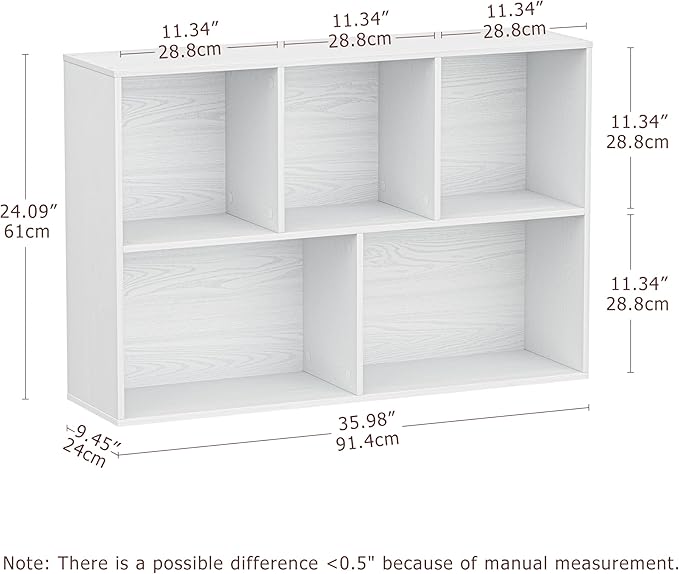 5 Cube Storage Organizer, Wooden Cube Shelves with Closed Back Panel, Reversible Bookcase, Cubes Closet Organizer for Home, Living Room, Kids Room, Office, Bedroom, Study, Hallway