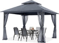 ABCCANOPY Outdoor Patio Gazebo 11x13 - Double Roof Canopy with Mosquito Netting for Backyard, Deck, Garden, Lawn, Dark Gray