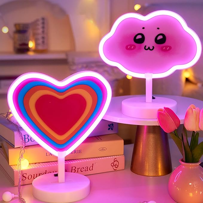 Pink Heart Neon Sign - USB & Battery Powered Button Control Valentine Gift Bedroom Decor Heart Light Up Sign Proposal Decoration Valentine's Day Gift for Her Bedroom Romantic Decor