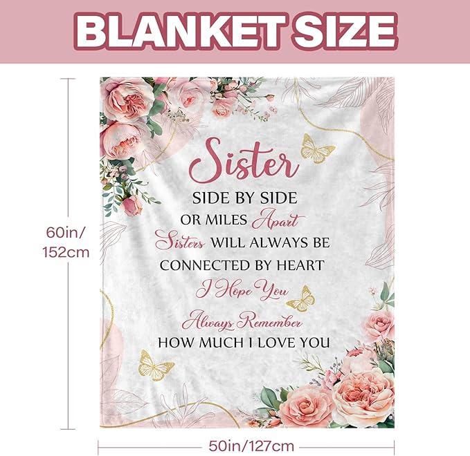 Sister Gifts Throw Blanket 60"x50", Sister Birthday Gifts for Women from Brother BFF Bestie, Sisters Blankets for Sofa Couch Room Bed, Best Sisters Ever Gifts for Christmas Thanksgiving
