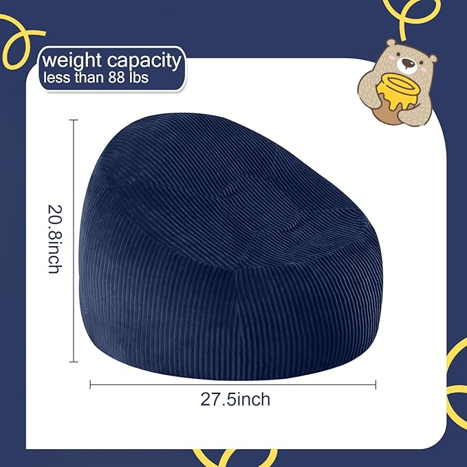 COMAX Bean Bag Chairs for Kids, Toddler BeanBag Sofa with Filler Bean Couch Stuffed for Boys and Girls, Lazy Floor Chair for Playroom, Nursery Room, Dark Blue