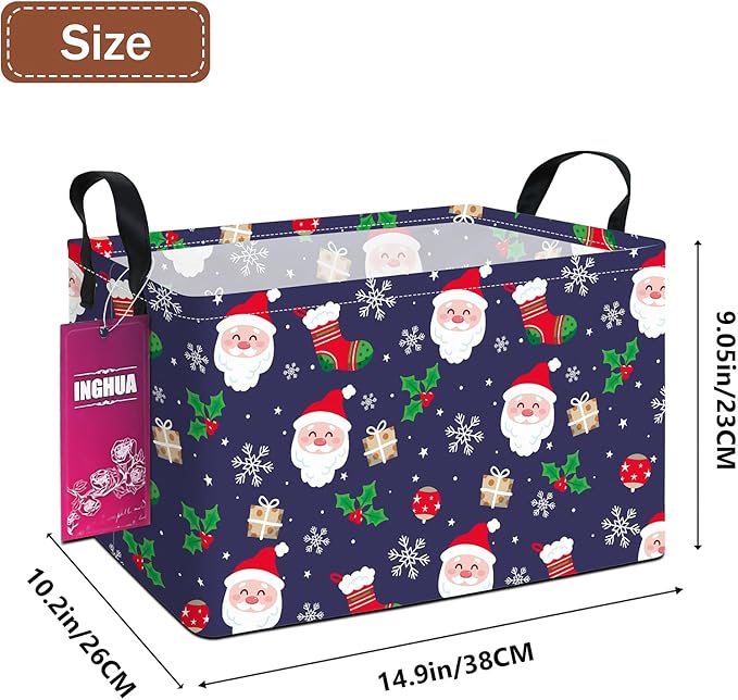 Rectangular Christmas Storage Basket Fabric Organizer Bin for Toys,Books,Clothes,Gifts,Pets-Perfect for Home,Office,Nursery,Dorm,Shelf(Rec-Christmas gift basket)