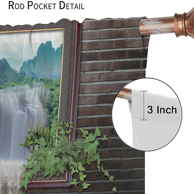 Waterfall Blackout Window Curtains, Tropical Rainforest Jungle Plants Forest Wild Nature Landscape Window Drapes, for Living Room Bedroom 72x63in 2 Panels