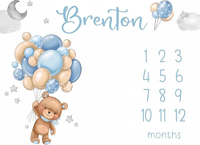 OLIVE OLIVIA Personalized Monthly Baby Milestone Blanket, Baby Months Blanket, Perfect Custom Newborn Gifts,30"x40"