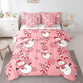 Christmas Kids Bedding Set Cartoon Snowman Comforter Set with Sheets for Boys Girls Snowflake New Year Decor Bed in a Bag Pink Xmas Theme Bed Set 7Pcs King Size