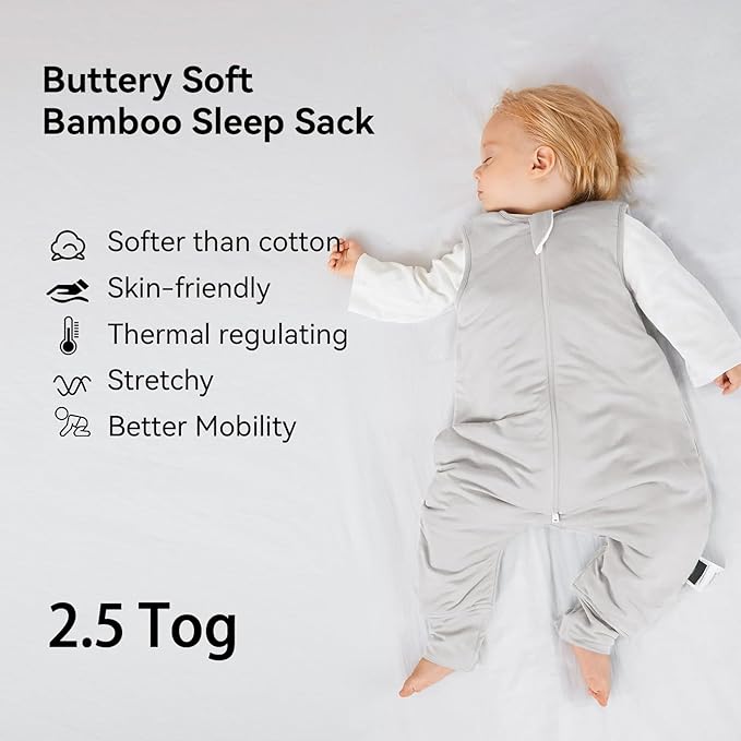 BubblePanda Rayon Made From Bamboo Toddler Sleep Sack with Feet 6-12 Months 2.5 Tog Winter Ultra Soft Warm Baby Sleep Bag Walker Quilted Thick Wearable Blanket with Legs 2-Way Zipper