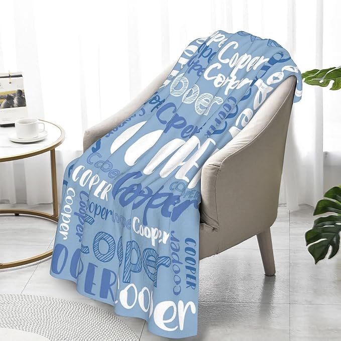Dr.TOUGH Personalized Blankets with Name Customized Baby Blankets for Girls Boys Adults Monogrammed Blankets and Throws Christmas Birthday Mothers Fathers Valentines Day Gift (Sky Blue, 40''×50'')