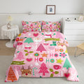 Merry Christmas Kids Comforter Set Twin Size,Cartoon Santa Claus Snowman Bedding Set,Boys Girls Adults Room Decor,Christmas Trees Deer Cute Down Comforter,Pink Romantic Duvet Insert,1 Pillowcase