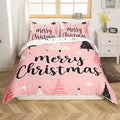 Feelyou Merry Christmas Bedding Set Christmas Tree Duvet Cover for Kids Boys Girls Stars Print Comforter Cover Pink Christmas Bedspread Cover with 2 Pillowcases 3Pcs Bedding King,No Comforter