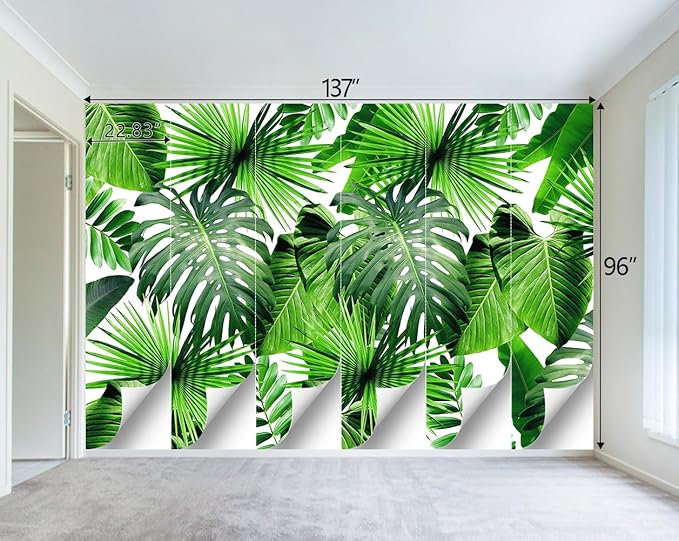Tropical Green Botanical Leaf Wallpaper Bedroom Plant Mural Room Decor Living Room tv Background Large Wall Mural - 137"x96" (Not Peel and Stick)