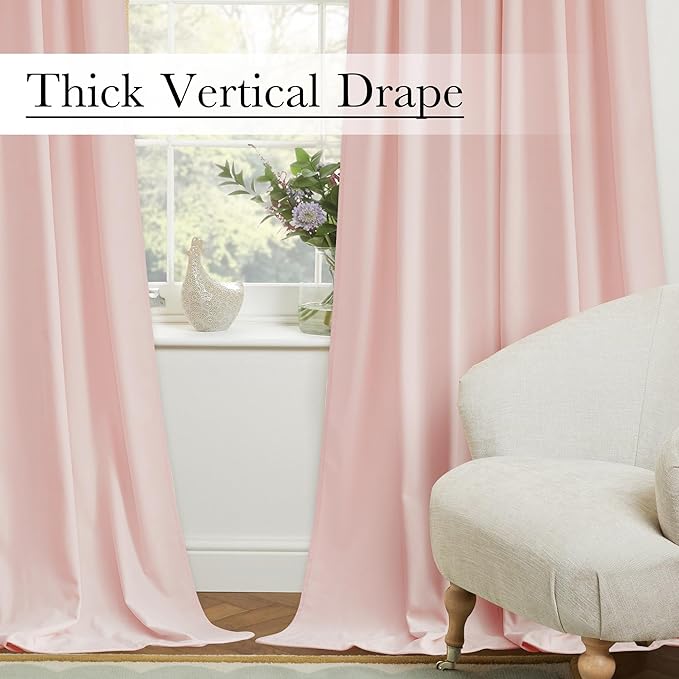 StangH Baby Pink Velvet Curtains 84 Inches Length, Room Darkening Soft Drapes with Back Tab Thermal Insulated Window Treatment for Girls Bedroom, Living Room, 52x84 Inch, 2 Panels
