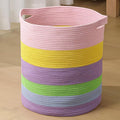 laundry hamper 18x18x20, 80L – large basket for blankets,toy basket Cotton Rope Blanket Basket Living Room, Baby Laundry hamper for Blanket, Nursery, –stuffed animal storage(Pink Rainbow)