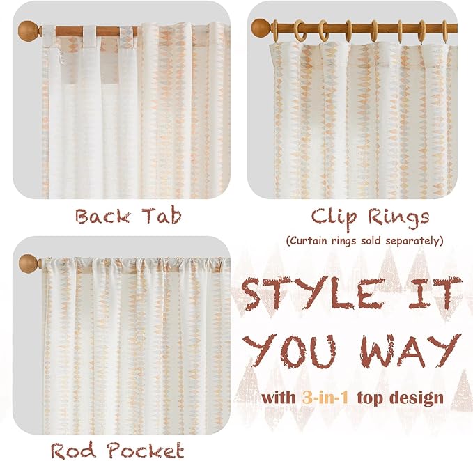 jinchan Linen Nursery Curtains for Living Room Boho Curtains for Bedroom Kids Room 84 Inches Long Pink Geometric Printed Farmhouse Drapes Rod Pocket Window Treatment Curtain Set of 2 Panels Peachy