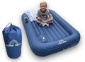 Toddler Travel Bed – Portable Nylon Toddlers Bed with 4-Sided Bumpers – Inflatable Toddler Travel Bed for Camping, Sleepovers – Kids Air Mattress with Built-in Foot Pump