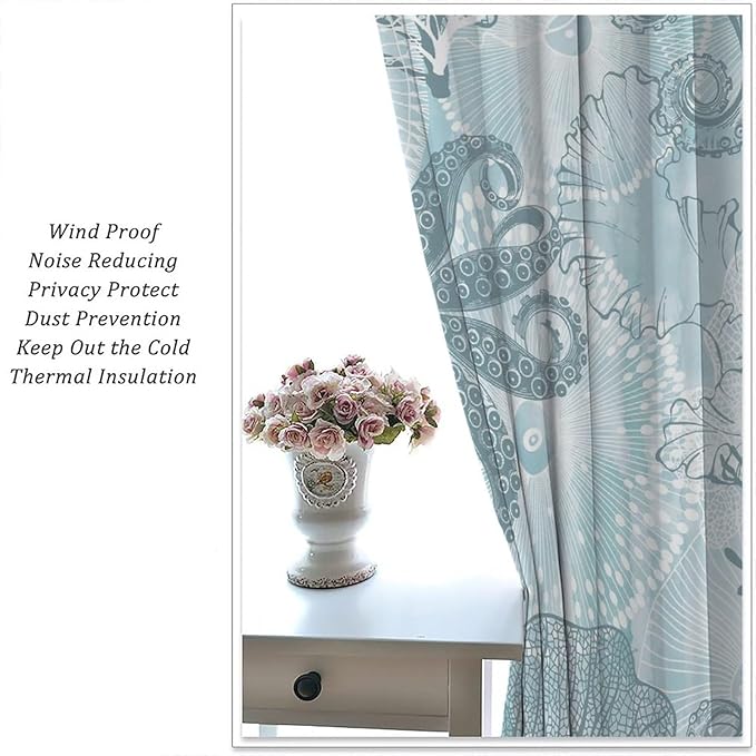 Coastal Window Curtains,Nautical Beach Themed Thermal Insulating Blackout Curtain for Living Room, Bedroom Set 2 Panels,63x63 Inches