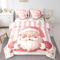 Feelyou Merry Christmas Decorations Queen Size Bed Set Santa Claus Bed in a Bag Pink Bedding Set Soft Warm Lightweight Comforter Set with Sheets