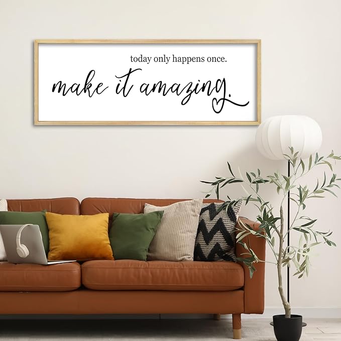 YWJKWLGS Inspirational Quotes for Home office Wall Decor 32x12 Inch Motivational Wall Art Today Only Happens Once Make It Amazing Sign Living Room Large positive Wood Framed Hanging (Wood)