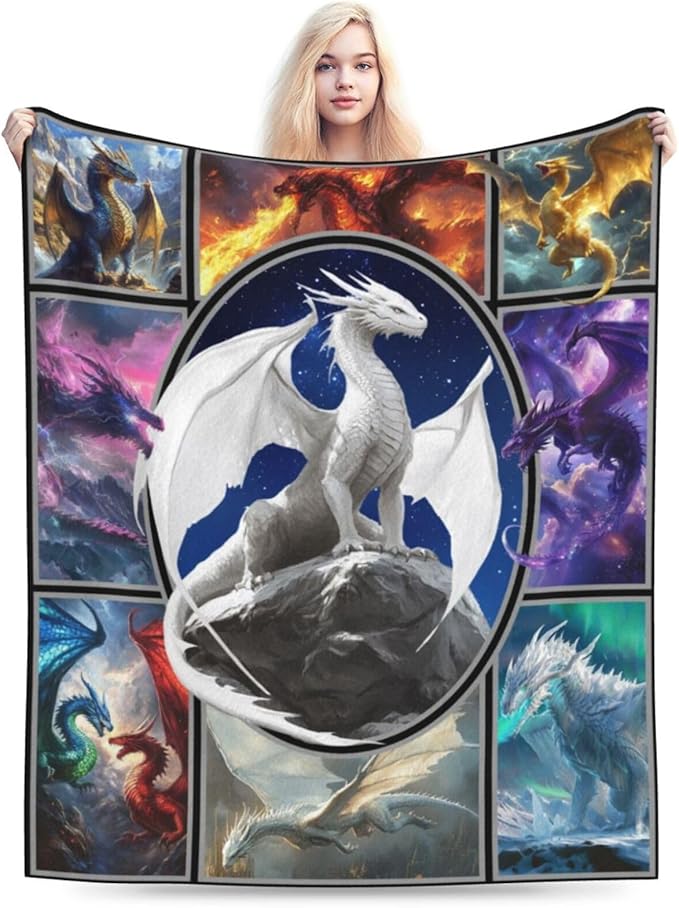 Dragon Blanket Dragon Decor Throw Blanket Super Soft Flannel Lightweight Fluffy Plush Cozy Fuzzy Fleece Gifts Blanket for Kids Boys Girls Women Adults for Bed Sofa 50"X60"