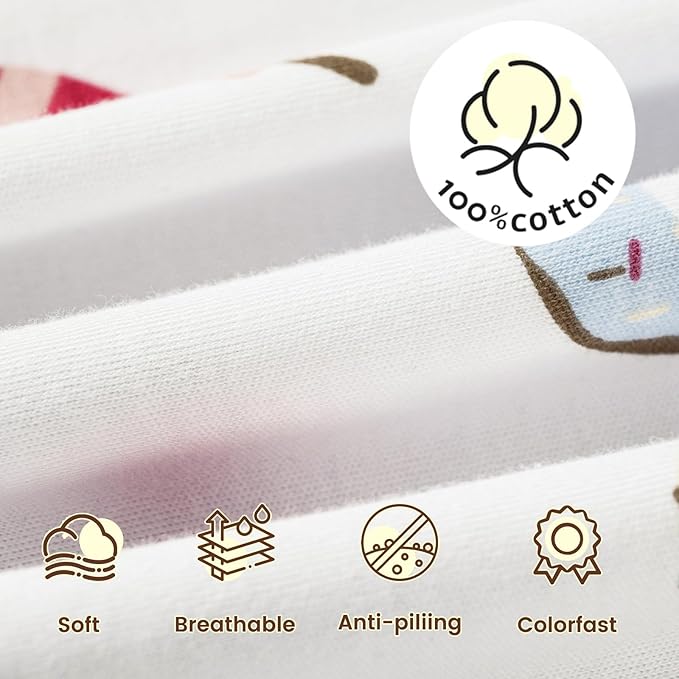 PHF Soft Baby Sleep Sack 18-24 Months 100% Organic Cotton Wearable Blanket, 2-Way Zipper 0.5 TOG Toddler Sleeping Sack 3 Pack, Comfy Sleep Bag for Baby Boys Girls, Ice Cream (X-Large)