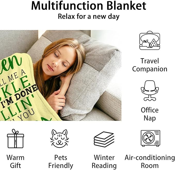Pickle Throw Blanket for Teen - 50x60 Inches Throw Size - Soft Fluffy Cozy Blankets Gift - Beige Novelty Blanket Throws for Living Room Decorative