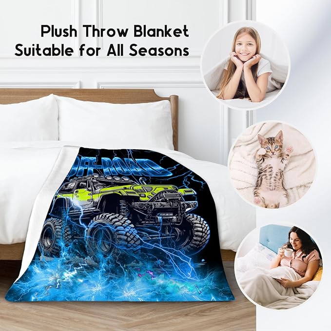 Boys Blanket Truck Blankets Off-Road Gifts for Kids Son Grandson, 60"x80" Soft Plush Cozy Throw for Room Decor