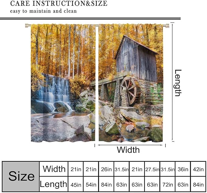 Autumn Waterfall Blackout Curtains, Landscape Fall Waterfall Outdoor Nature Art Window Drapes, for Bedroom Living Room 52" W X 84" L