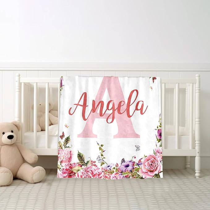 Ships Next Day, Personalized Baby Blankets, Custom Baby Blanket with Name for Girls,Gift for Chrismas Birthday Memorial Day, Customized Flannel Blanket for Kids Adults 30"X40"