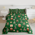 jejeloiu Xmas Nutcracker Comforter Set King Size Christmas Green Bedding Set for Kids Boys Girls Cute Snowflakes Duvet Quilt Bedroom Decor