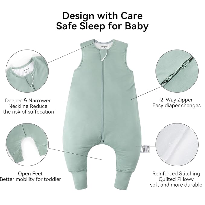 BubblePanda Rayon Made From Bamboo Toddler Sleep Sack with Feet 24-36 Months 2.5 Tog Winter Ultra Soft Warm Baby Sleep Bag Walker 2t-3t Quilted Thick Wearable Blanket with Legs 2-Way Zipper