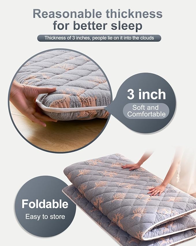 6th Generation Japanese Floor Futon Mattress - Extra-Thick 9-Layer Modern Futon with 100% High-Density Foam, Portable Floor Mattress Sleeping Pad for Adults, Guest Room, Dormitory, Full Size(54"X80")