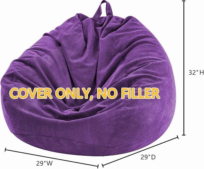Nobildonna Bean Bag Chair Cover (No Filler) for Kids and Adults,Beanbag Stuffed Animal Storage Without Filling Plush Toys Holder and Organizer Soft Premium Corduroy 200L