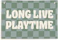 Lacama Playroom Decor, Play Room Wall Decor, Green Long Live Playtime Linen Banner Wall Hanging, Boho Cute Banner Flag Decor for Nursery Boys Room 30x20 Inch