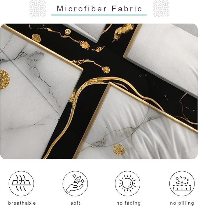 White Marble Comforter Set: Twin Size Geometric Black and Gold Bedding Sets Abstract Marbling Quilts for Teens Kids Modern Aesthetic Bed Set 1 Comforter & 1 Pillowcase