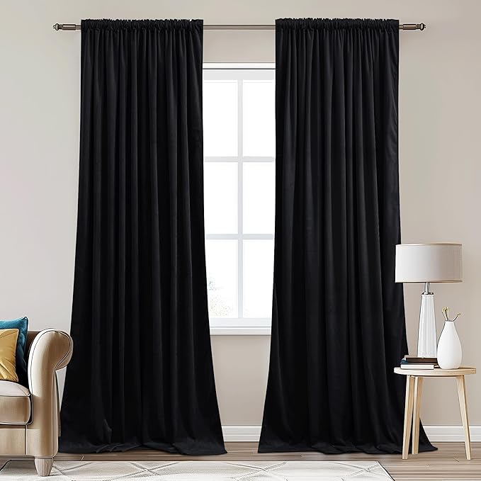 StangH Luxury Black Velvet Curtains 62x84 Inch Blackout Thermal Insulated Drapes for Living Room Sliding Door, Back Tab Enhance Privacy Panels for Bedroom, W62 x L84, 2 Panels