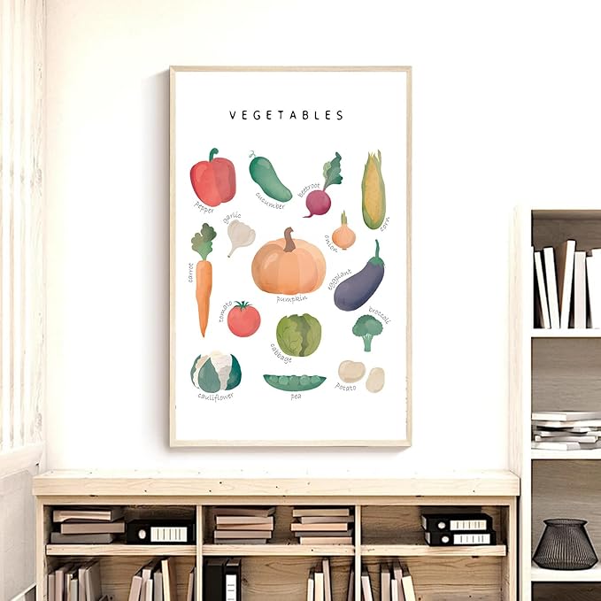 OZCONO Vegetables and Fruits Educational Posters, Harvest Chart Kids, Classroom Decor, Rainbow Nursery Wall Art, Homeschool Education Guide (Unframed) (20x30)