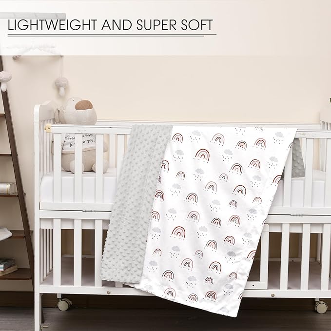 david's kids Micro Fleece Minky Baby Blanket for Boys Girls with Double Layer and Soothing Raised Dots, Breathable and Soft Lightweight Receiving Blanket for Newborns, 30x40 Inches, Rainbow