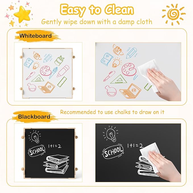 Costzon Kids Table and Chairs, 4 in 1 Wooden Activity Desk Set w/Reversible Whiteboard & Chalkboard, Hidden Storage Space and Drawers for Arts, Crafts, Play, Toddler Table and Chair Set (Bear Shape)