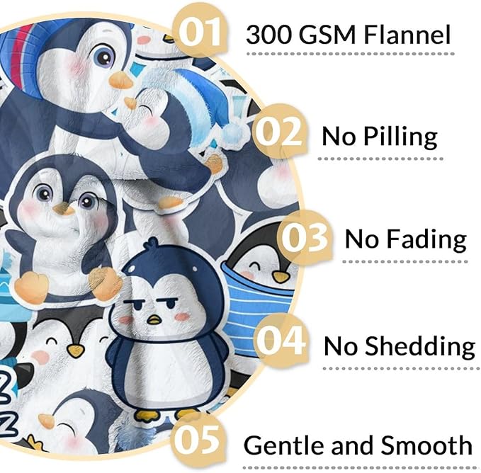 Penguin Throw Blanket for Teens - 50" x 60" Inches Cute Penguin Blanket Gift for Girls - Blue Soft Cozy Throws for Couch, Bed & Travel