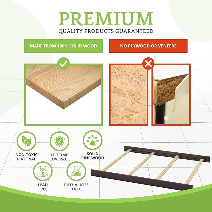 Full-Size Conversion Kit Bed Rails for Evolur Cribs - Solid Wood Crib Convertible Kit to Kids Bed - Transitional Style Rails & Easy-to-Install Child Essentials for Safety (Espresso)