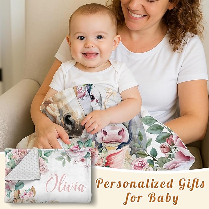 Personalized Baby Blankets for Boys Girls, Custom Baby Blanket with Name, Farm Animals Blanket Personalized, Receiving Swaddle Blanket Suitable for Infants & Toddler, (60" x80)