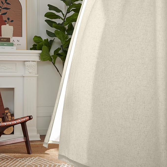 jinchan Oat Linen Blend Curtains for Bedroom 63 Inch Length 2 Panels Curtains for Kichen Room, 50 Inch Wide Farmhouse Drapes with Rod Pocket Back Tab(50W x 63L, Oat)