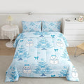 Feelyou Merry Christmas Comforter Set Toddler Size Cute Snowman Bedding Set for Kids Boys Girls Cartoon Bowknot Duvet Quilt Christmas Tree Microfiber 2 Pcs with 1 Pillow Cases