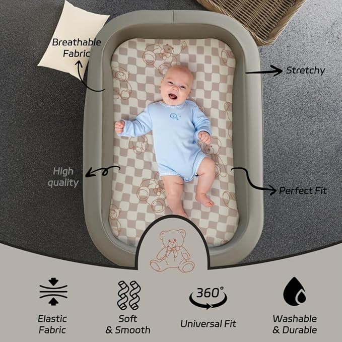 Fitted Baby Neutral Bassinet Sheets Bear and Buffalo Check Plaid Breathable Unisex Baby Sheet Set for Boys or Girls